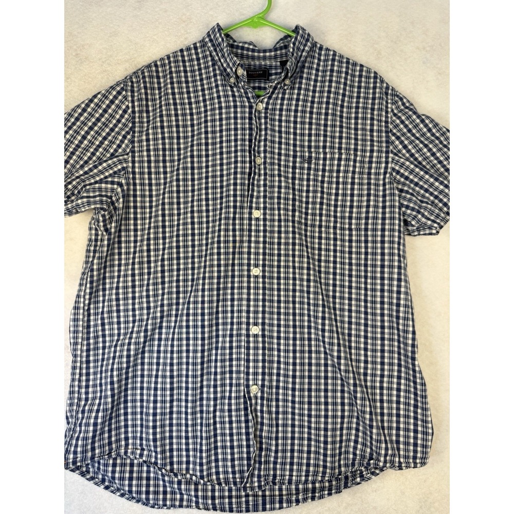 Dockers Men's Blue‎ White Gingham Button Down Shirt Short Sleeve Size L